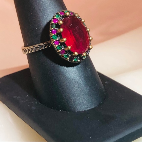 🌺MARKDOWN SALE!!! Stunning Art Deco Ruby & Emerald 925/14K Ring! - Picture 2 of 16
